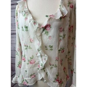 Boston Proper size 4 Blouse Ruffle Long Sleeve Floral Boho Fairy Shirt Easter